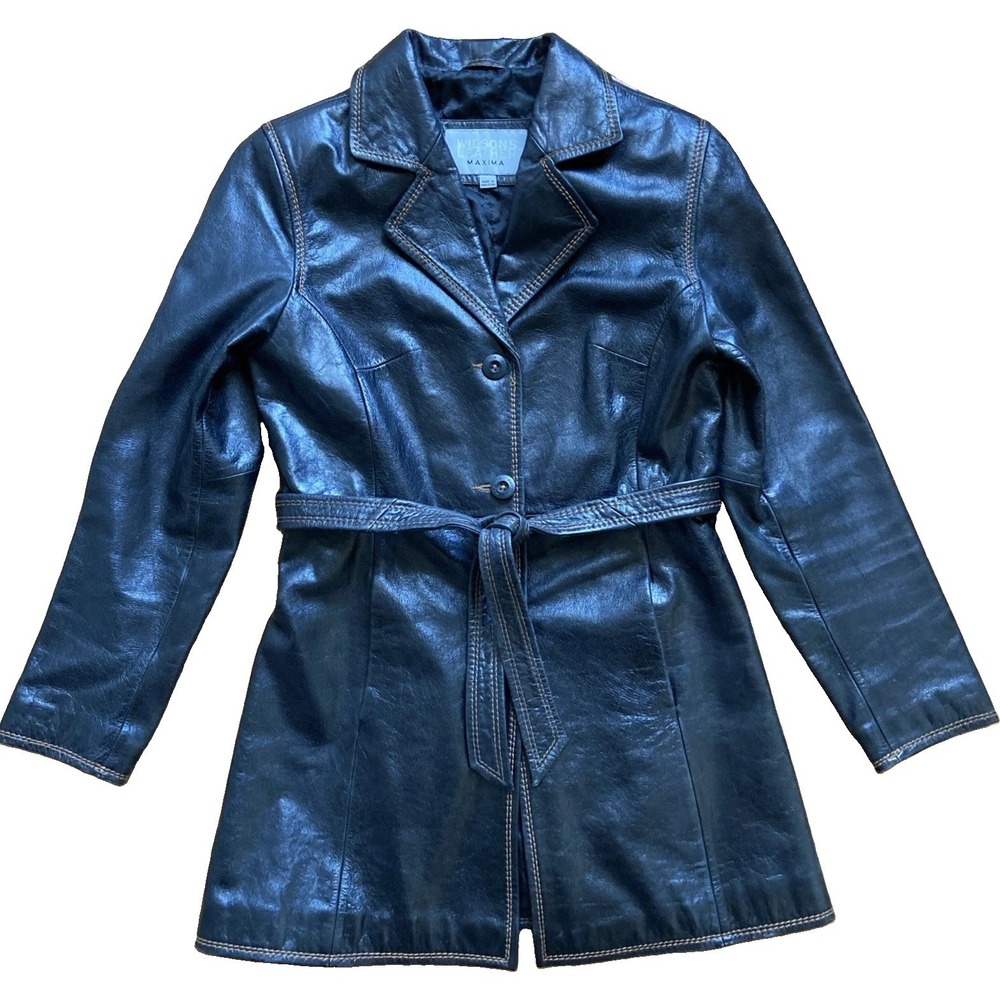 Vtg Wilsons Leather Maxima Belt Blazer Jacket Women M Contrast Stitch Y2K Matrix